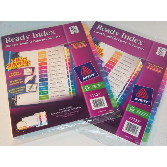 2 Packs 11127 Avery Ready Index Durable Table Contents Dividers Jan-Dec -021616 - Picture 1 of 2